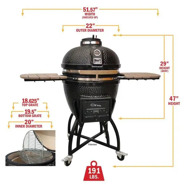 Vision Grills Kamado S-Series 22in Ceramic Charcoal Grill - Black