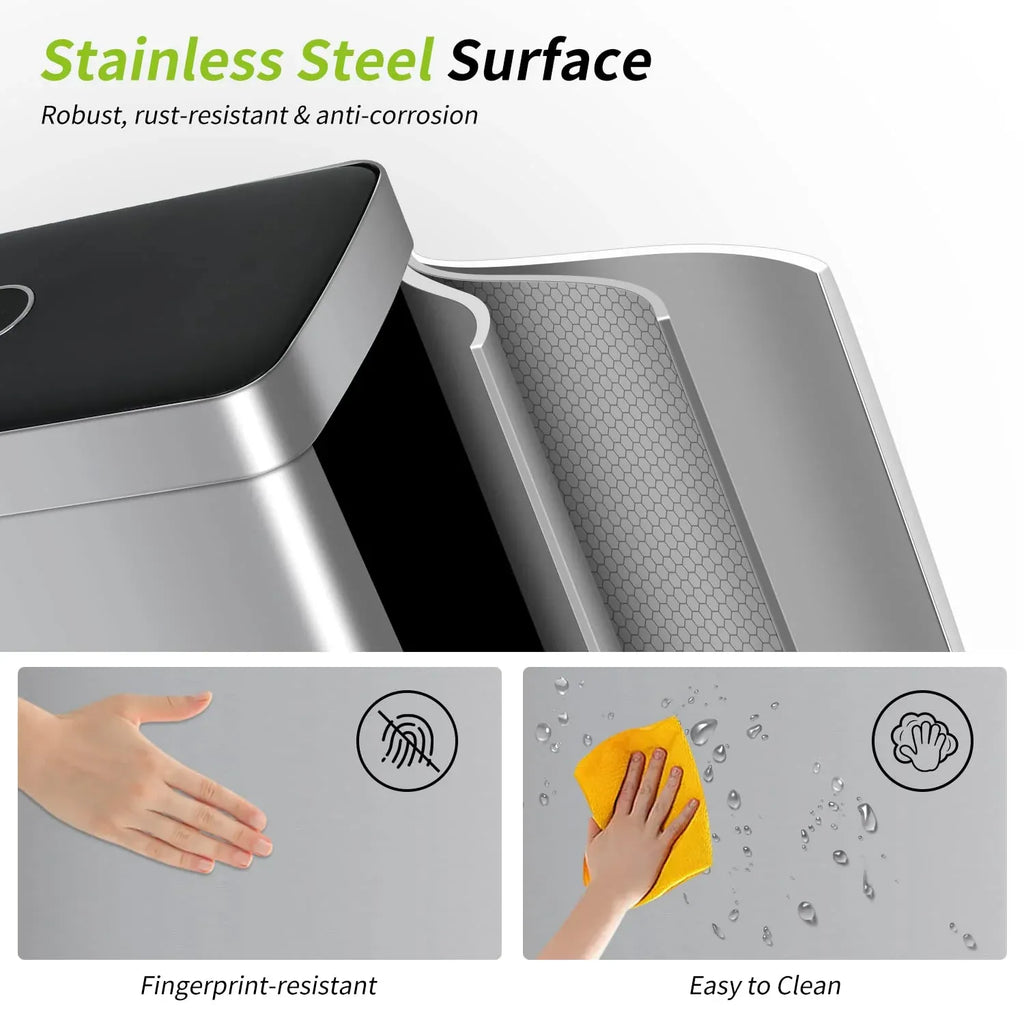Bigacc 13 Gallon 50 Liter Automatic Stainless Steel Kitchen Trash Can - Automatic-Silver
