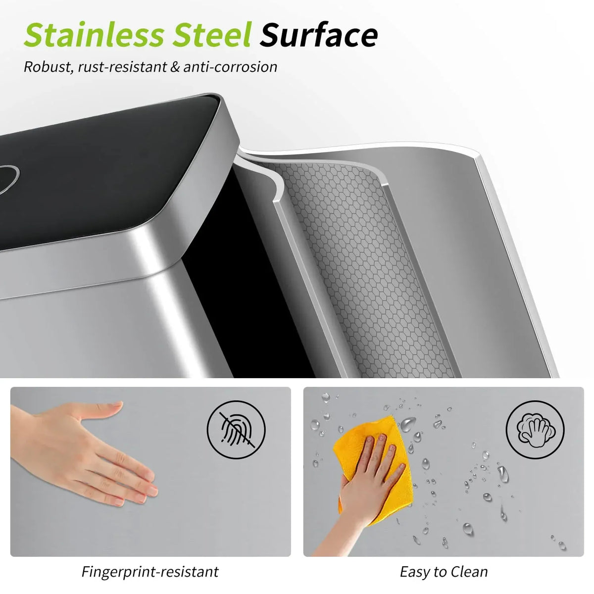 Bigacc 13 Gallon 50 Liter Automatic Stainless Steel Kitchen Trash Can - Automatic-Silver
