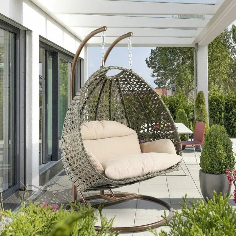 Patio Wicker Swing Chair With Stand and Rain Cover - Brown or Black
