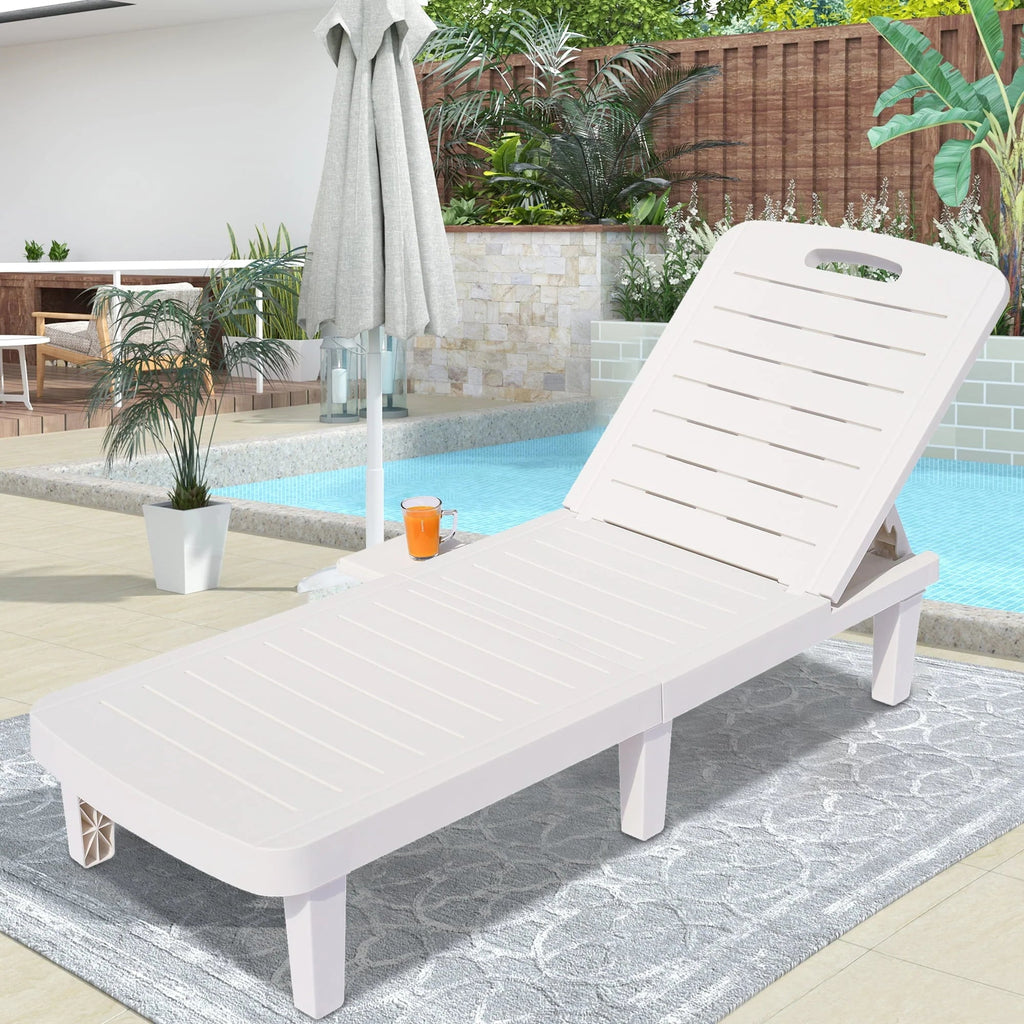 Outdoor Adjustable Patio Lounge Chair Set Of 2 With Side Table, White - 74.5 x 24.4 x 30 inch