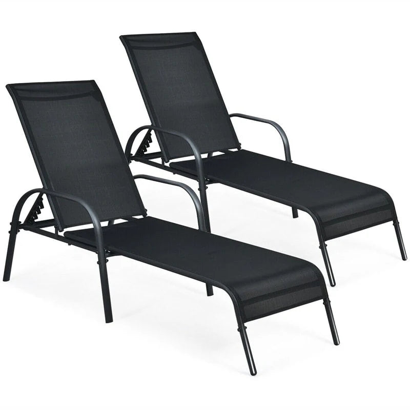 Fabric Folding Outdoor Chaise Lounge Chairs, 2 Pcs, 5 Position