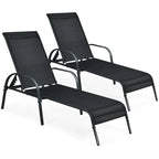 Fabric Folding Outdoor Chaise Lounge Chairs, 2 Pcs, 5 Position