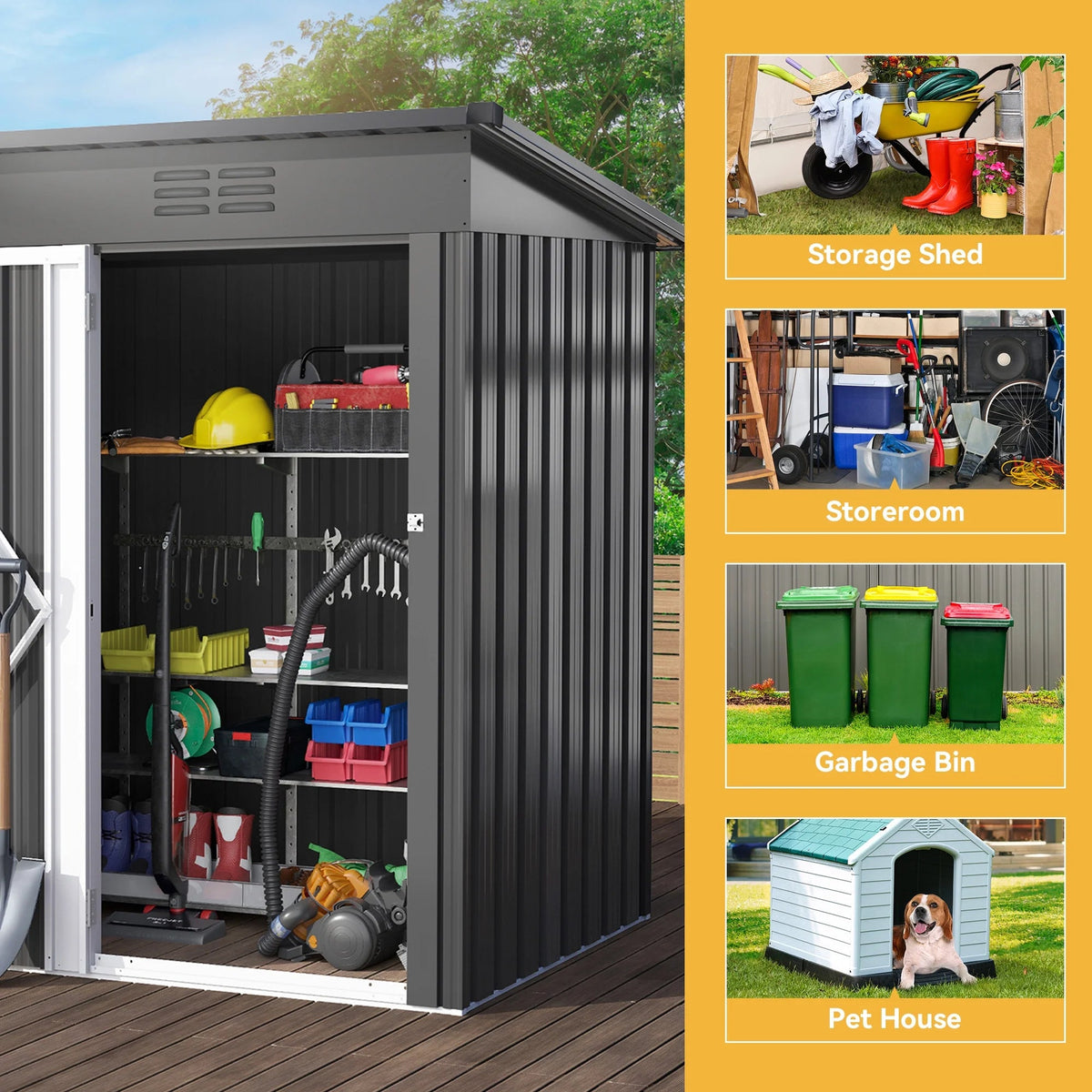UFORIC Outdoor Storage Shed, 5 x 3 ft, Dark Gray
