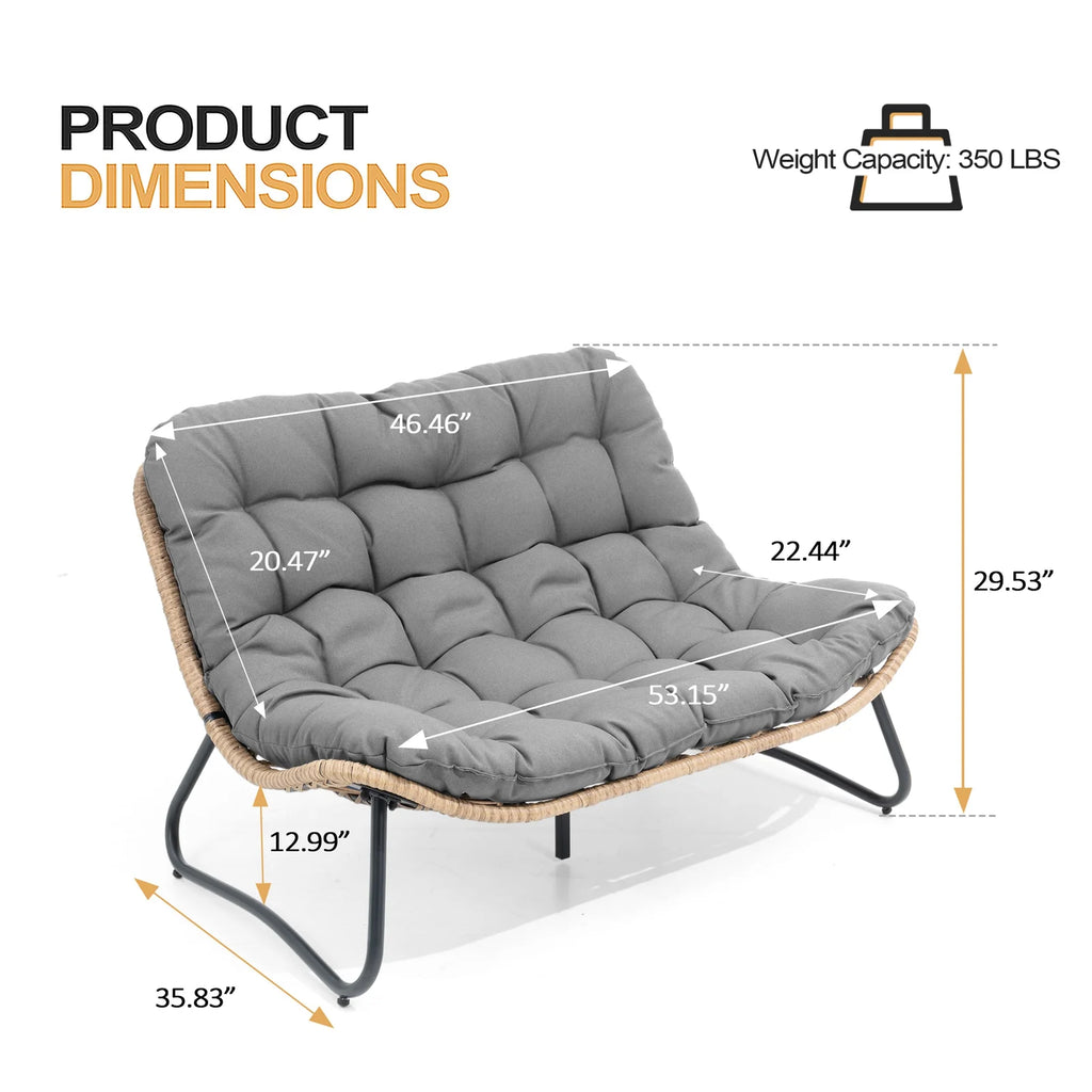 Crestlive Products Patio Loveseat With Cushions, Beige, 53 in x 36 in x 30 in, 350 Pounds Capacity