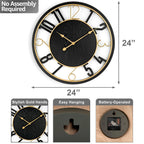 24 Inch Round Wooden Wall Clock With Numeral Design - Battery Operated