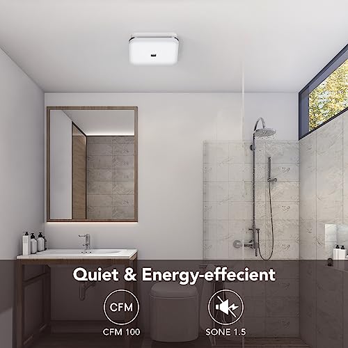 OREiN Bathroom Exhaust Fan With LED Light, 26W, 100 CFM, 1.5 Sones, 1000lm, 5000K