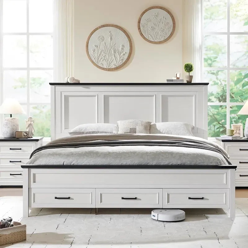 King Engineered Wood Platform Bed Frame With Headboard And 3 Drawers - 86L x 81.5W x 52.5H