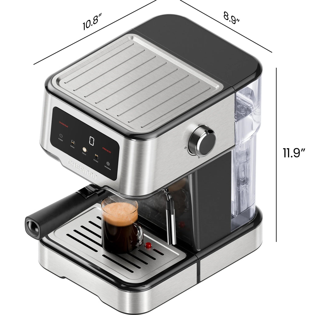 Chefman CraftBrew Espresso Machine With Steam Wand, Touch Controls, Stainless Steel - RJ54-SS-15-D