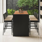 Costway 7-Piece Outdoor Patio Bar Set With Acacia Wood Tabletop, Black And Off White - 73in x 31.5in x 43.5in