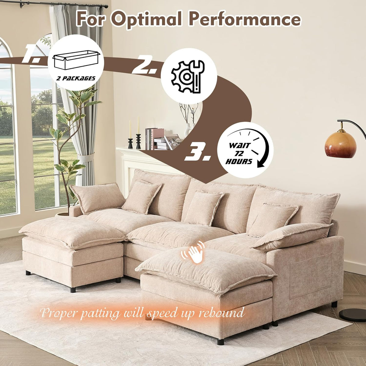 108 Inch U Shape Sectional Sofa With Removable Footstool