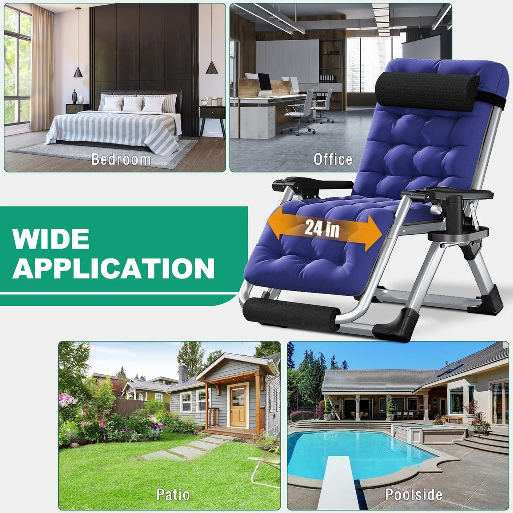 NAIZEA Zero Gravity Chair With Removable Cushion, Cup Holder, and Black Color
