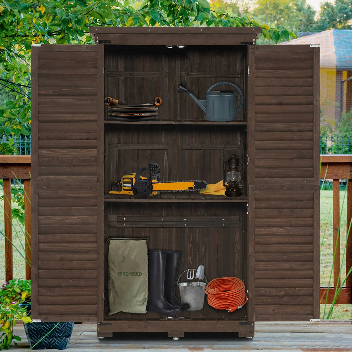 MCombo Tall Garden Wood Storage Shed, Brown - 1.52 x 2.85 ft
