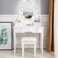 Ktaxon Vanity Table Set With 10 LED Lights, 5 Drawers, Cushioned Stool, White