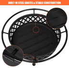 SUNCREAT 42-Inch Wood Burning Patio Fire Pit, Black, 42.1 Inch Diameter x 25.2 Inch High