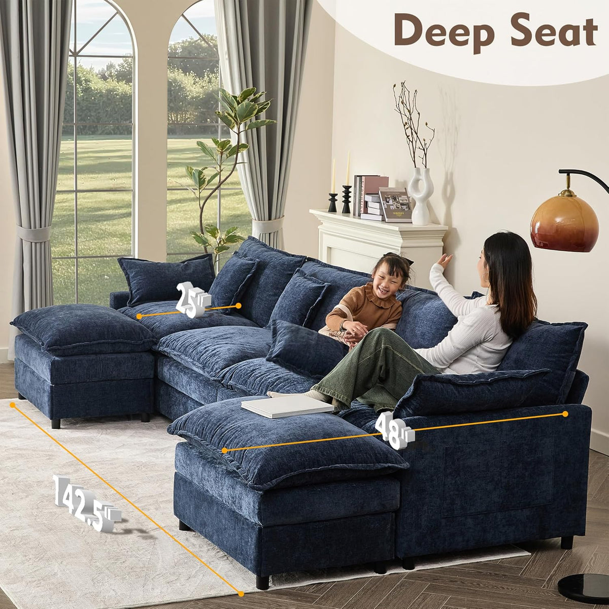 108 Inch U Shape Sectional Sofa With Removable Footstool