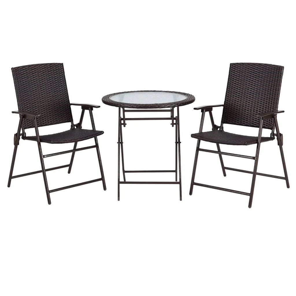 Ulax Furniture 3-Piece Wicker Folding Bistro Set With Balcony Table And Chairs
