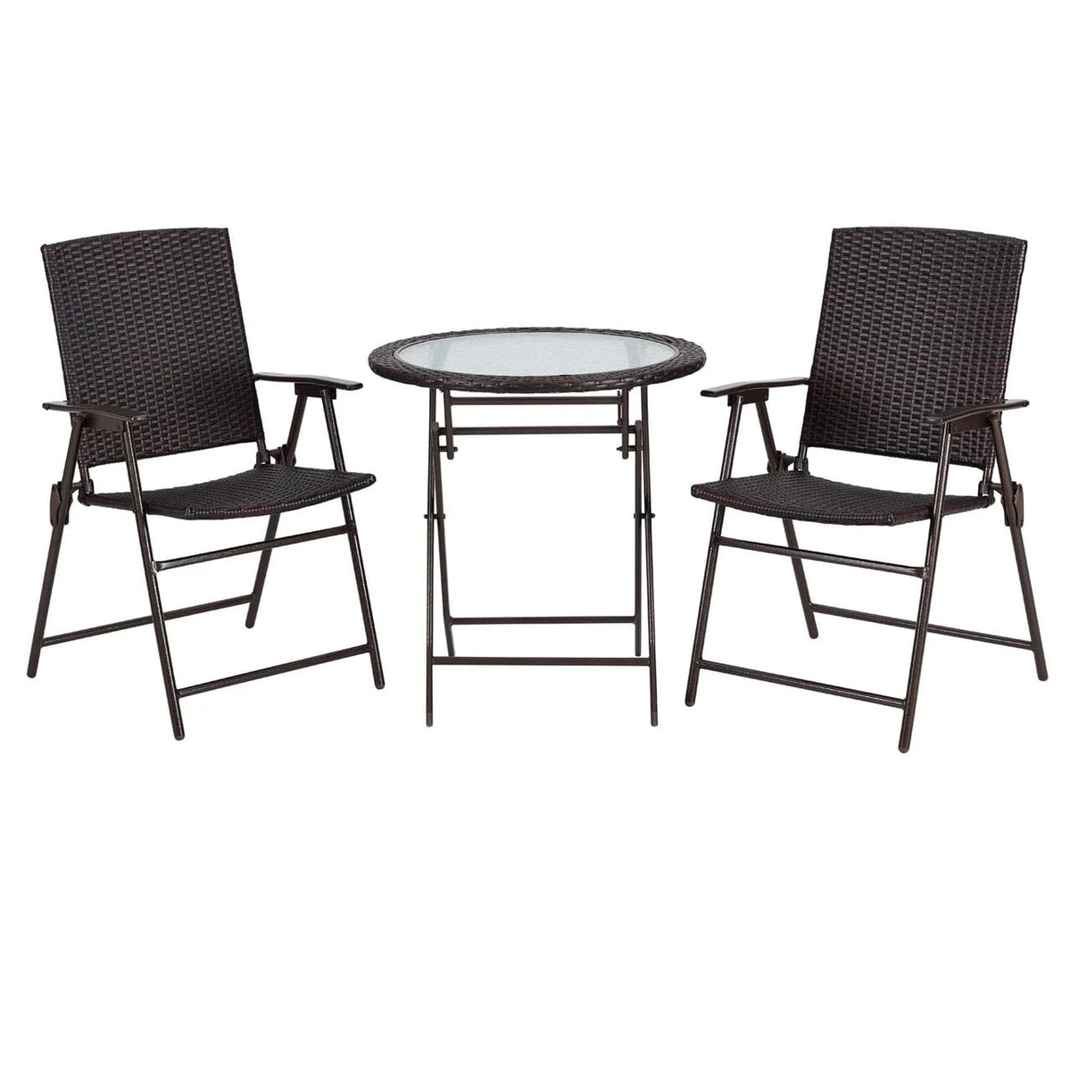 Ulax Furniture 3-Piece Wicker Folding Bistro Set With Balcony Table And Chairs