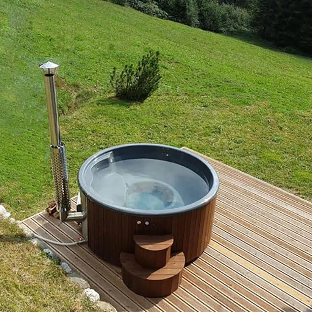 SaunaLife Wood-Fired Hot Tub, Natural, Up To 6 Persons, Thermo-Spruce, 79 in Diameter - S4N