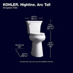 KOHLER Highline Arc Extra Tall Elongated Toilet, White, 1.28 GPF, 2-Piece - 78305-0