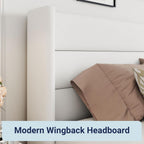 Queen Size Lift-Up Storage Bed With Wingback Headboard, Upholstered Platform Bed Frame With Hidden Storage