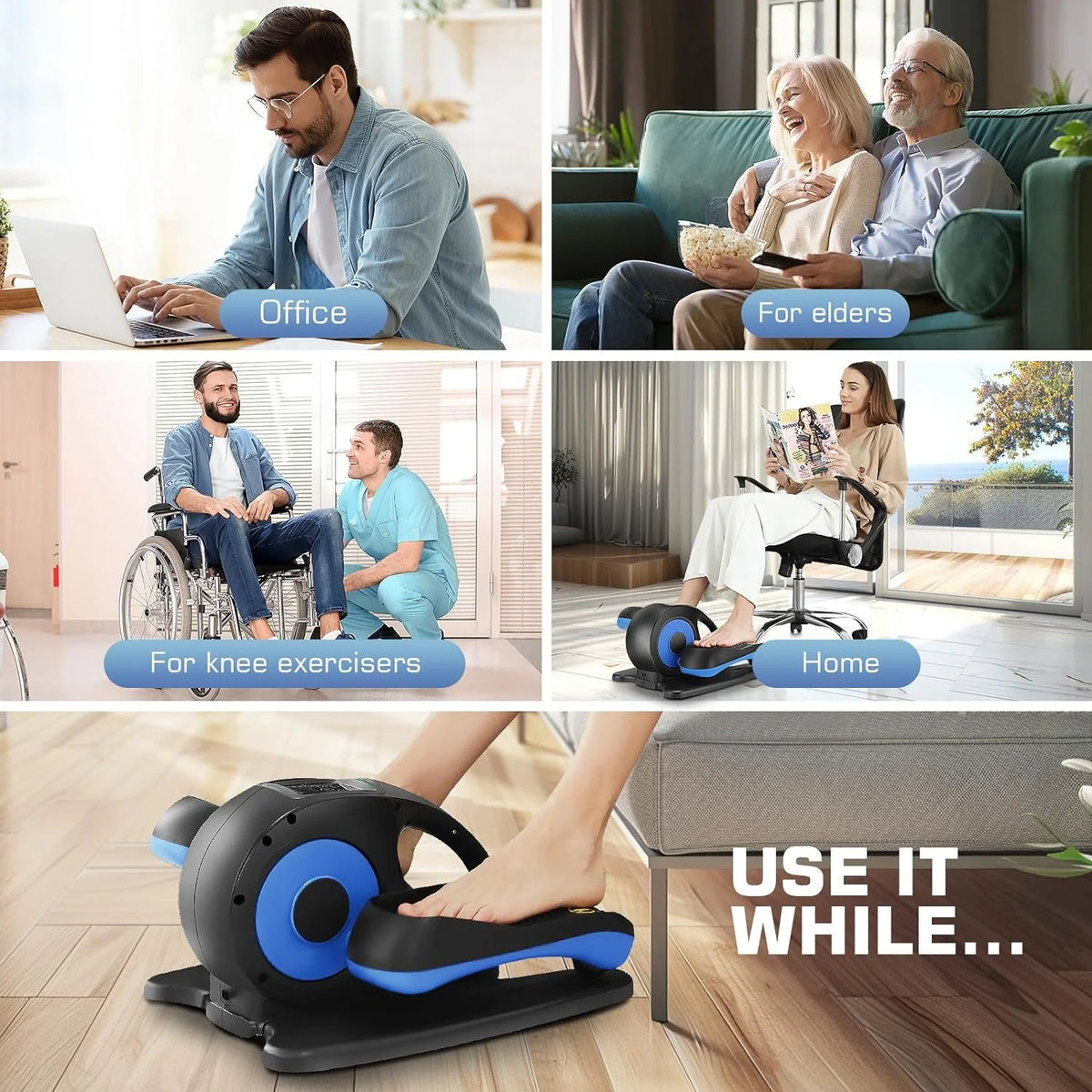 ANCHEER Under Desk Elliptical Seated Foot Pedal Exerciser, Sky Blue, 18in D x 16in W x 10in H - AR-65