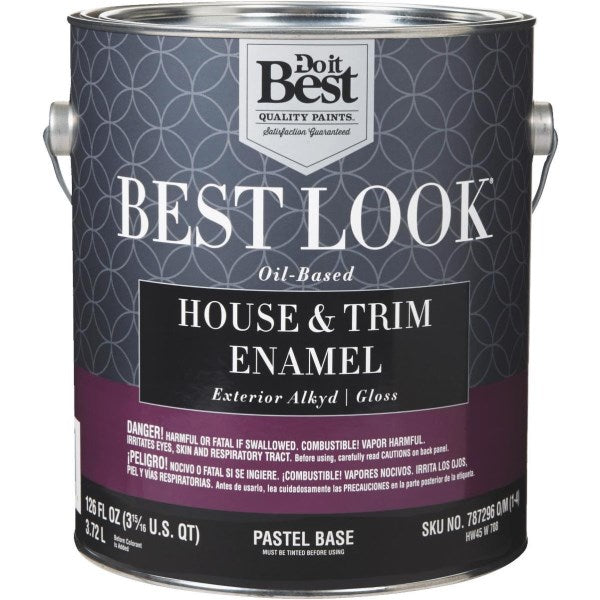 Best Look Oil-Based Alkyd Gloss Exterior House And Trim Enamel Paint, Pastel Base, 1 Gal