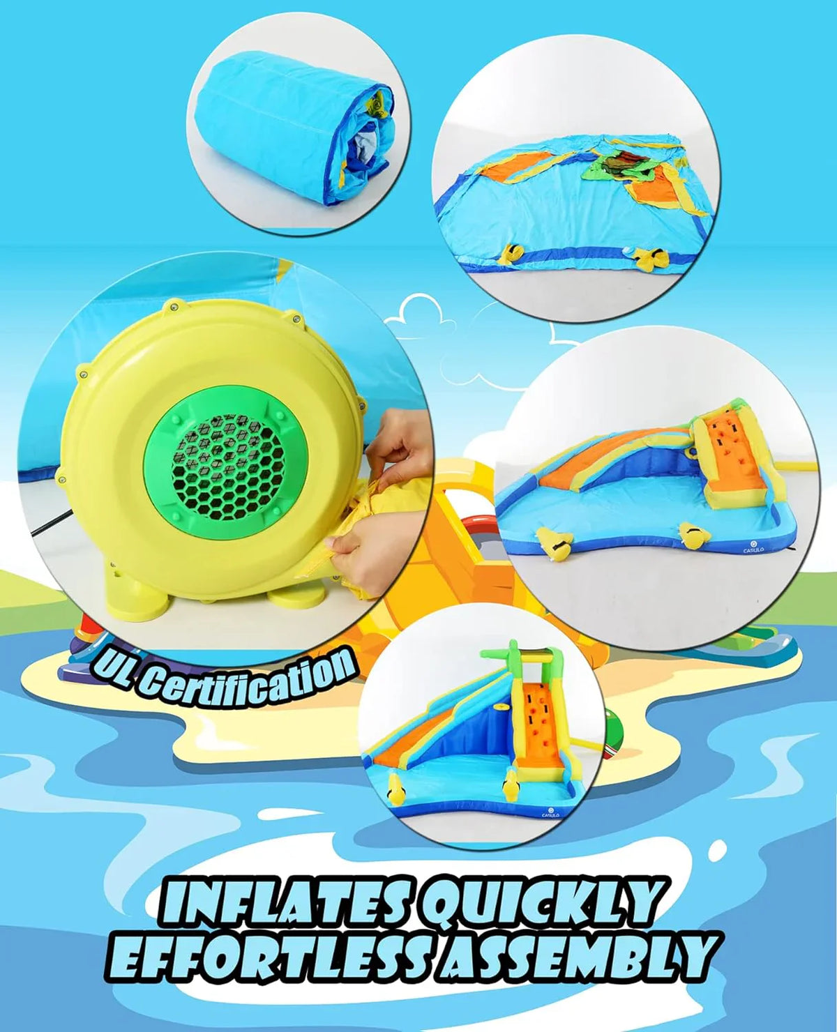 ROOJER Inflatable Water Slide Bounce House 8-in-1 With 450W Blower - Crocodile Water Park