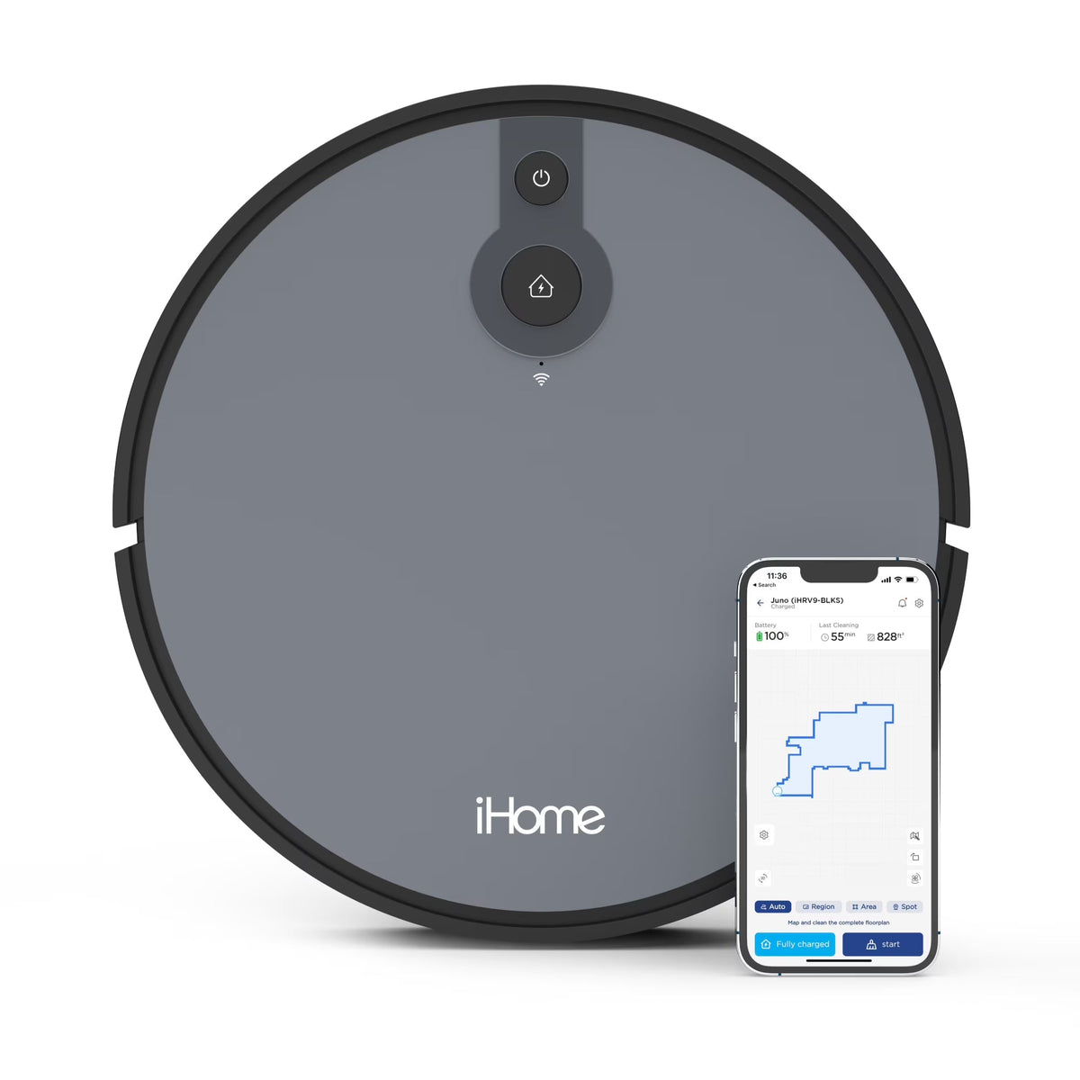 iHome AutoVac Juno Robot Vacuum With Mapping Technology, 120 Min Runtime