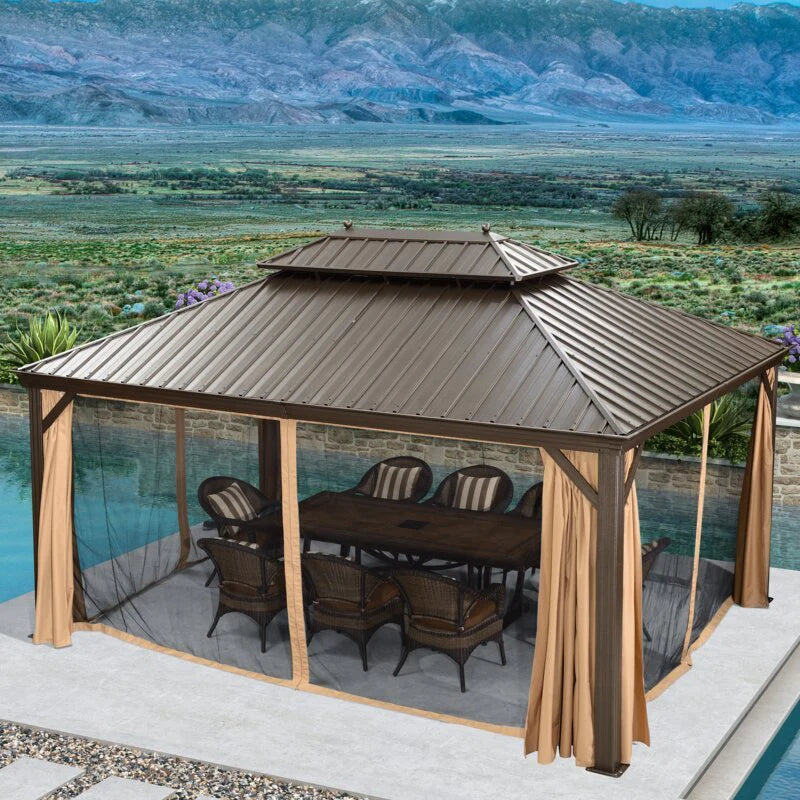 Aluminum Patio Gazebo 16 Ft. W x 12 Ft. D - Dark Brown