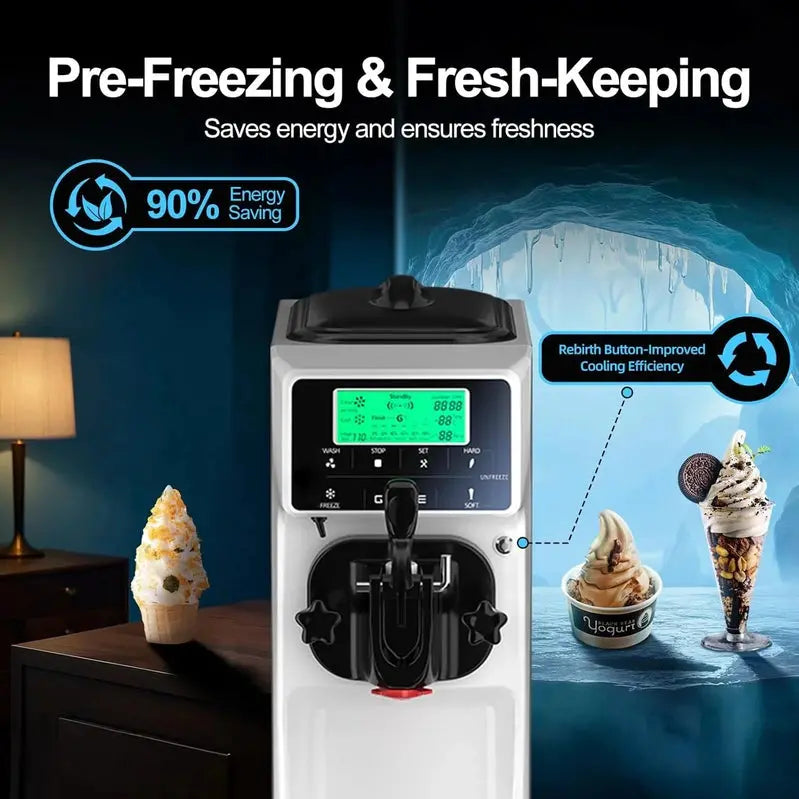 Commercial-Grade Single-Flavor Soft Serve Ice Cream Machine, 3.2-Gallon Countertop, White