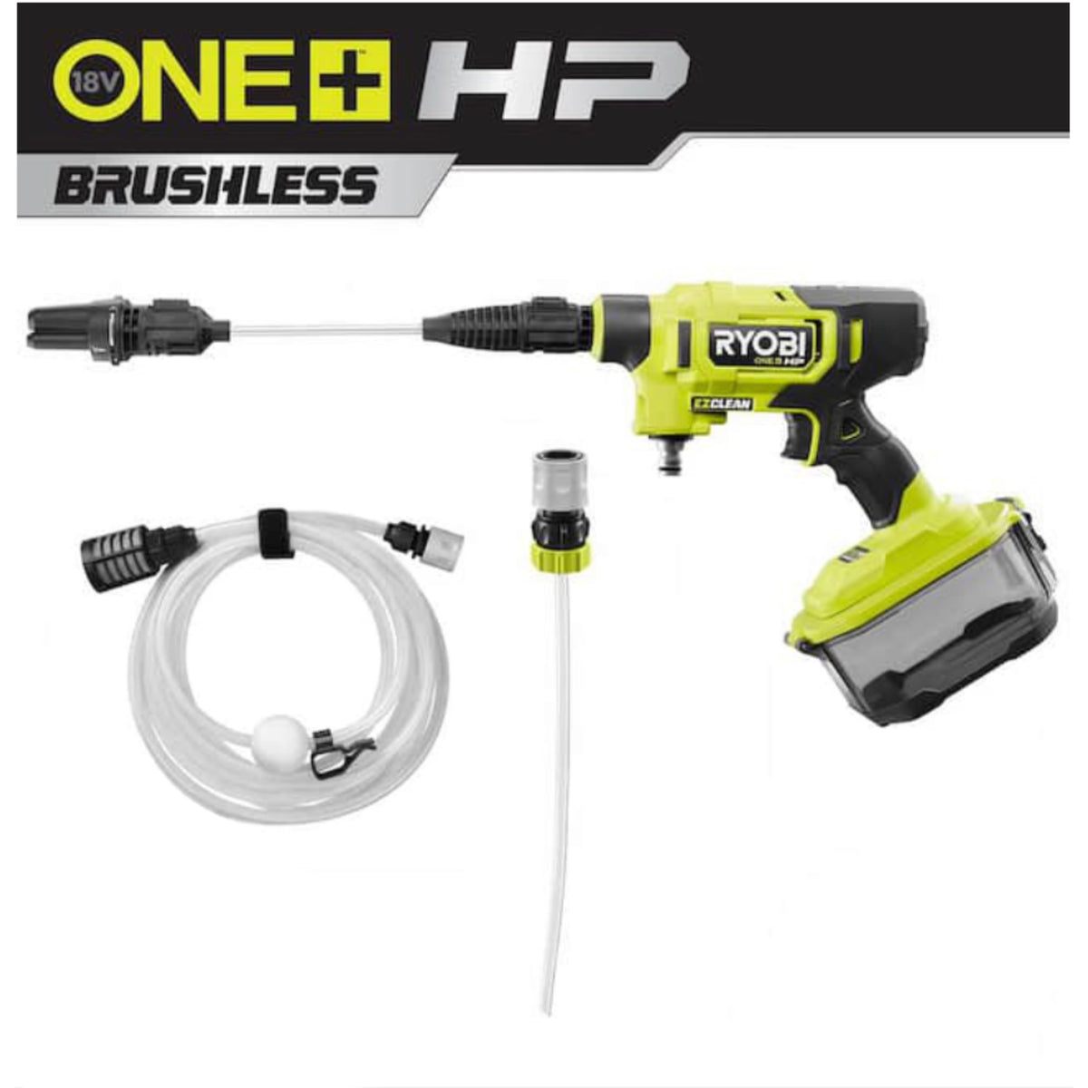 Ryobi ONE+ HP 18V Cordless Electric Cold Water Power Cleaner, 600 PSI 0.7 GPM, 20 ft. Siphon Hose
