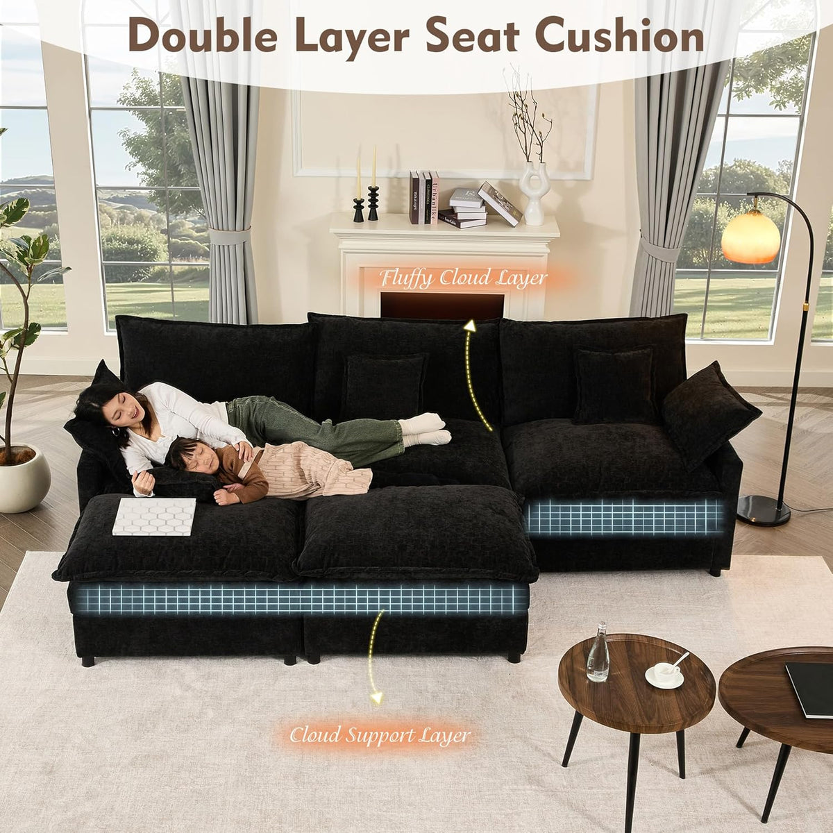 108 Inch U Shape Sectional Sofa With Removable Footstool