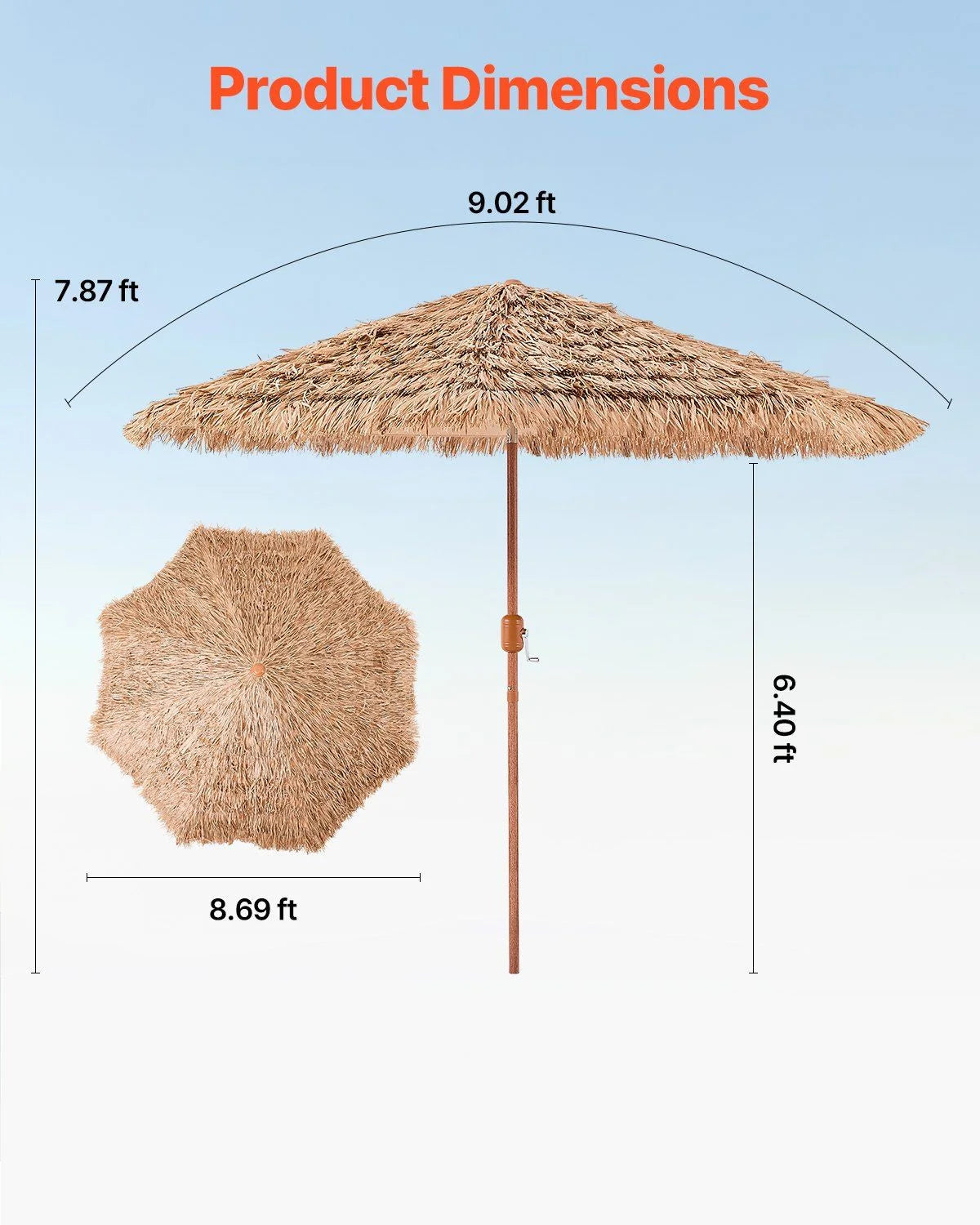 Thatched Tiki Patio Umbrella 9 ft