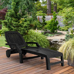 Folding Plastic Outdoor Chaise Lounge Chair With Wheels, 6-Position, 65.5 x 29 x 16.5-37 in, 330 lbs