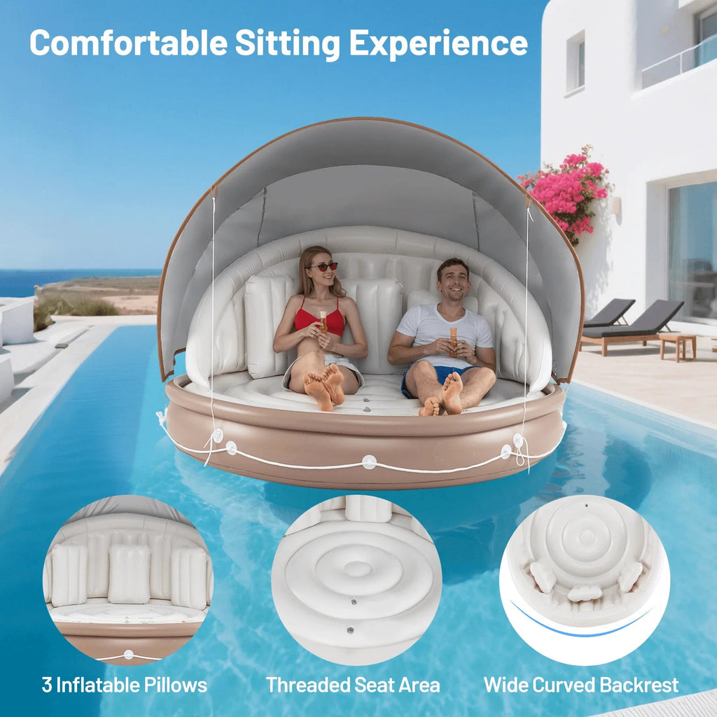 Costway Canopy Inflatable Pool Float Lounge, 71'' x 71'' x 63'' - White Brown Silver