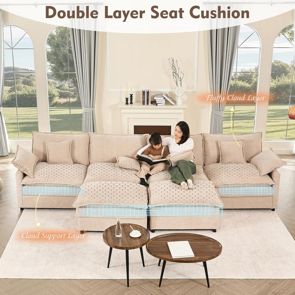 108 Inch U Shape Sectional Sofa With Removable Footstool