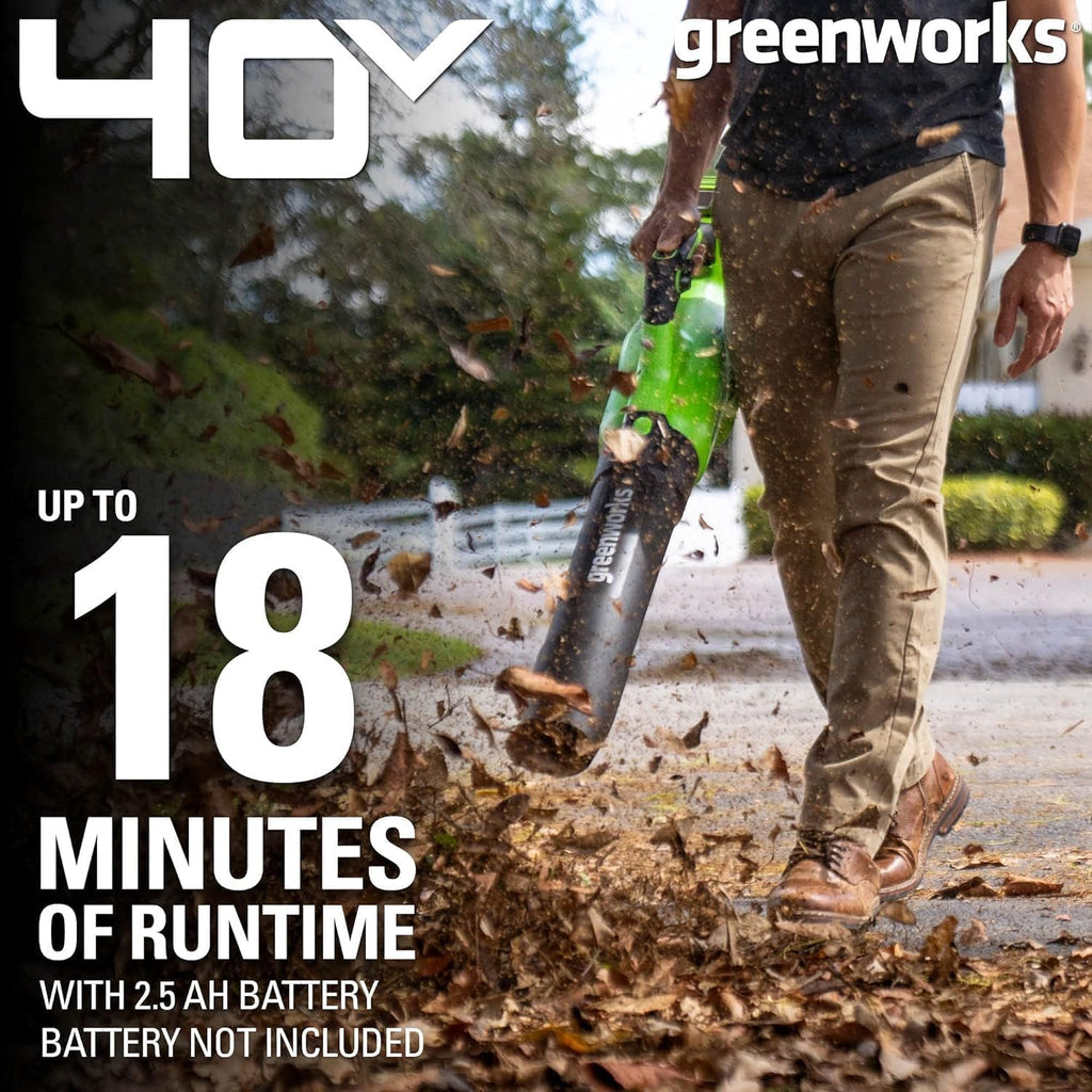 Greenworks 40V 21 inch Self-Propelled Lawn Mower, 500 CFM 120 MPH Axial Blower, 13 inch String Trimmer - 2 Batteries 5Ah+2Ah & Chargers
