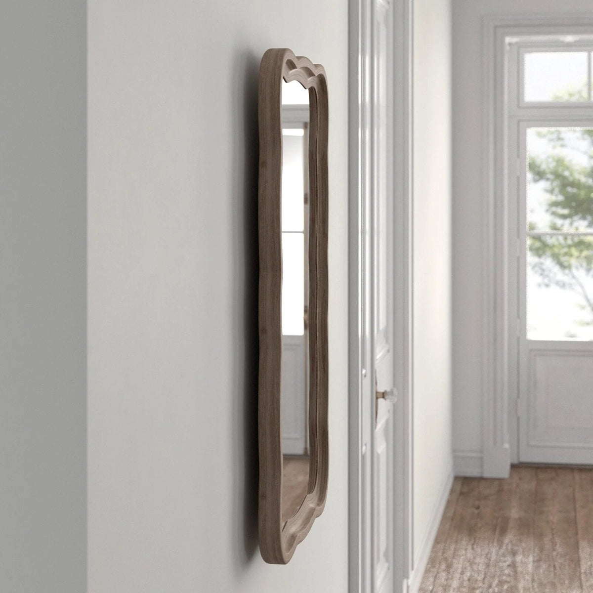 Curved Scallop Wood Frame Accent Mirror, 23.5 in L x 38 in W x 1 in H - Antique-Brown Or White