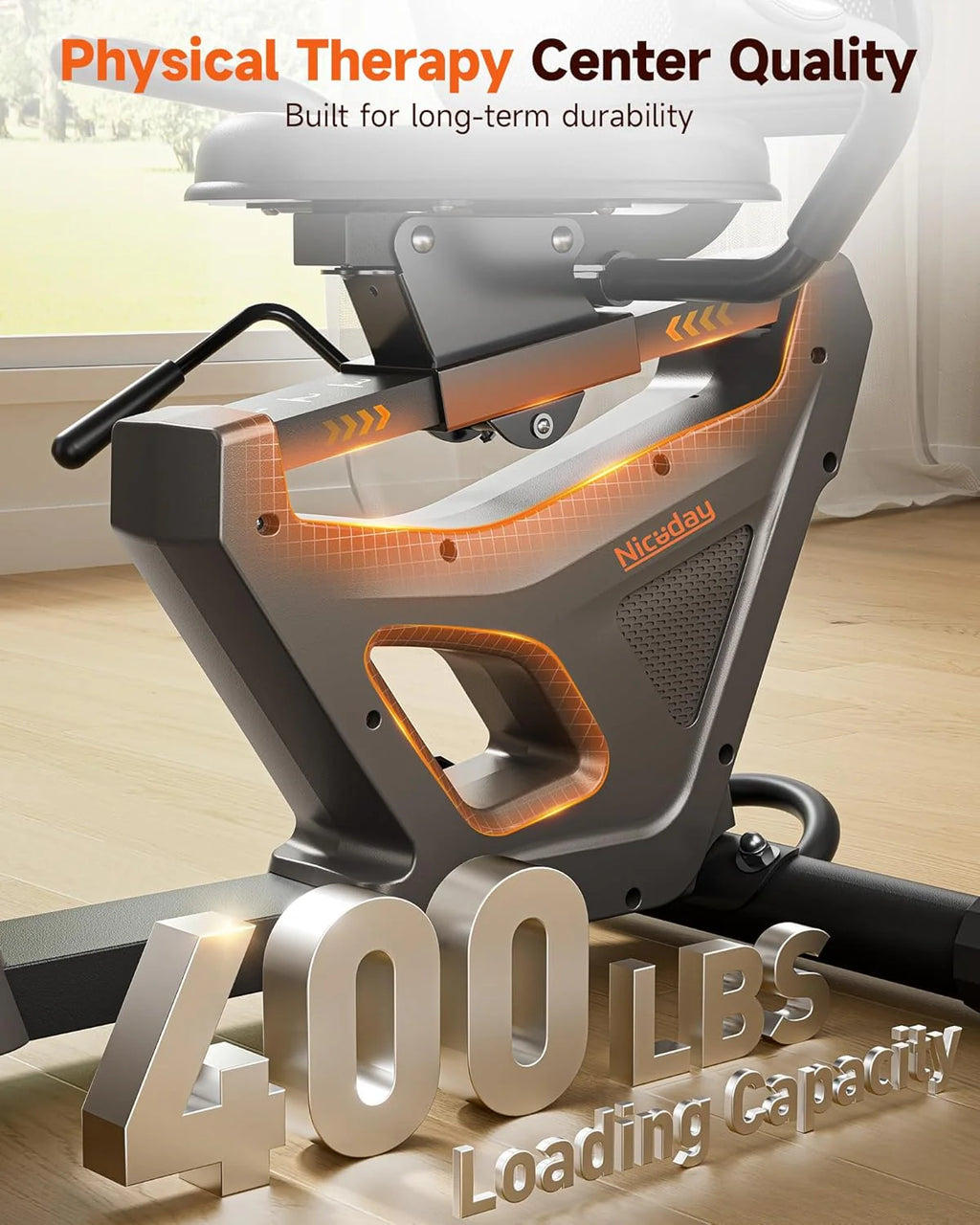 Niceday Recumbent Exercise Bike, 400 LBS Capacity, 16-Level Magnetic Resistance, Brown+Orange