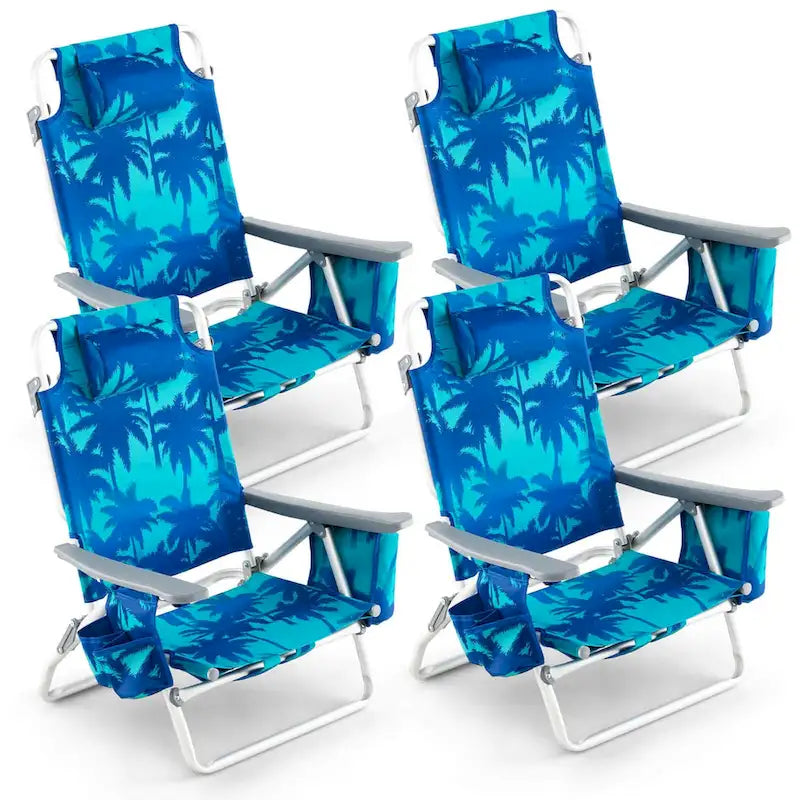 Costway Folding Backpack Beach Chairs 4-Pack, 5-Position Adjustable