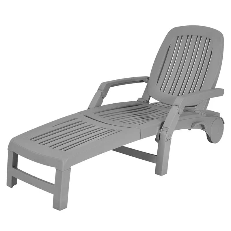 Folding Plastic Outdoor Chaise Lounge Chair With Wheels, 6-Position, 65.5 x 29 x 16.5-37 in, 330 lbs
