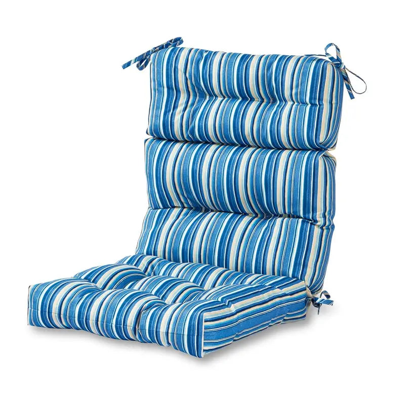 Greendale Home Fashions High Back Outdoor Chair Cushion, Blue Stripe, 44 x 22 in, Polyester