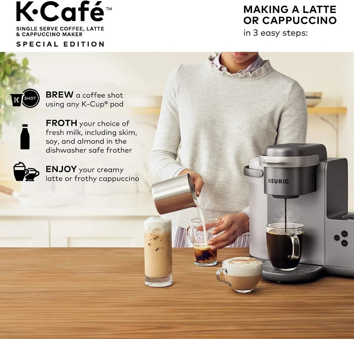 Keurig Single-Serve Coffee, Latte, And Cappuccino Maker, Nickel - K-Cafe Special Edition