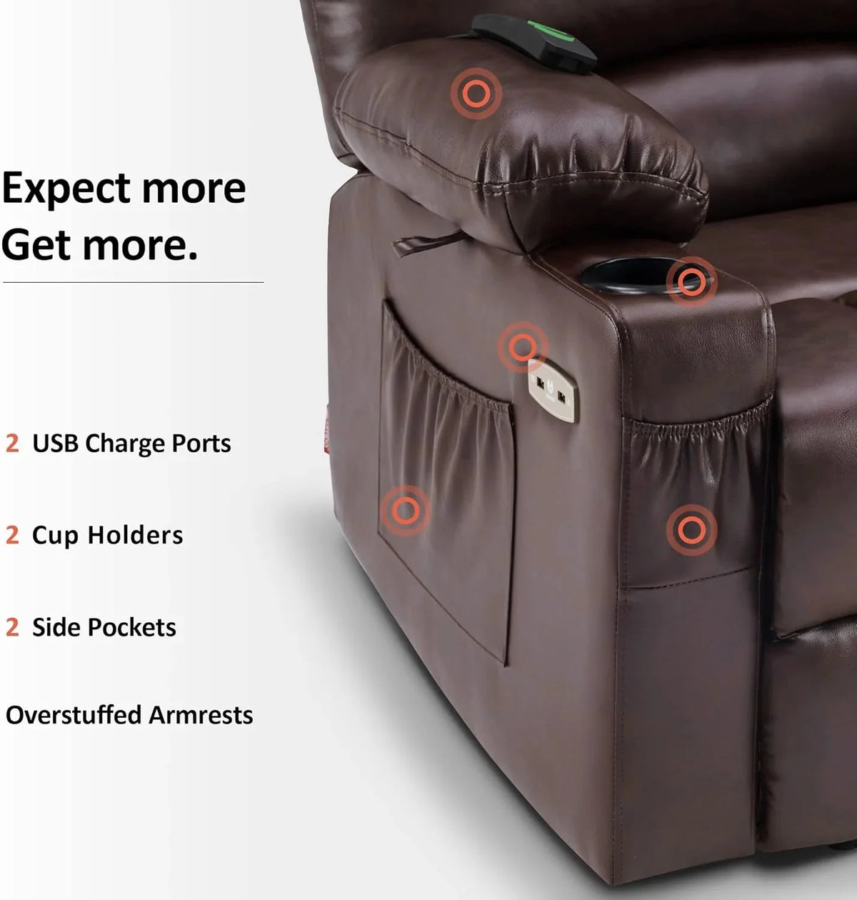 Heated Lift Recliner for Seniors with USB and Cup Holders