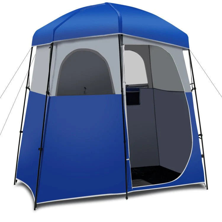 Double-Room Camping Privacy Shower Toilet Tent, Blue, 7ft x 3.5ft x 7ft - With Storage Bag