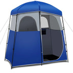 Double-Room Camping Privacy Shower Toilet Tent, Blue, 7ft x 3.5ft x 7ft - With Storage Bag