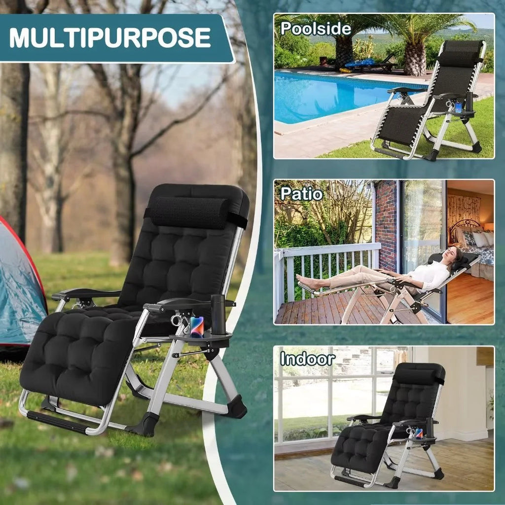 NAIZEA Zero Gravity Lawn Recliner Chairs, 2 Pack, Black