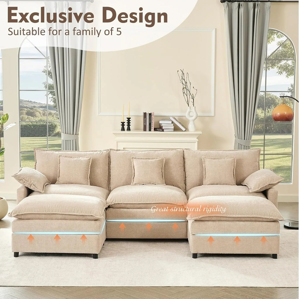 108 Inch U Shape Sectional Sofa With Removable Footstool