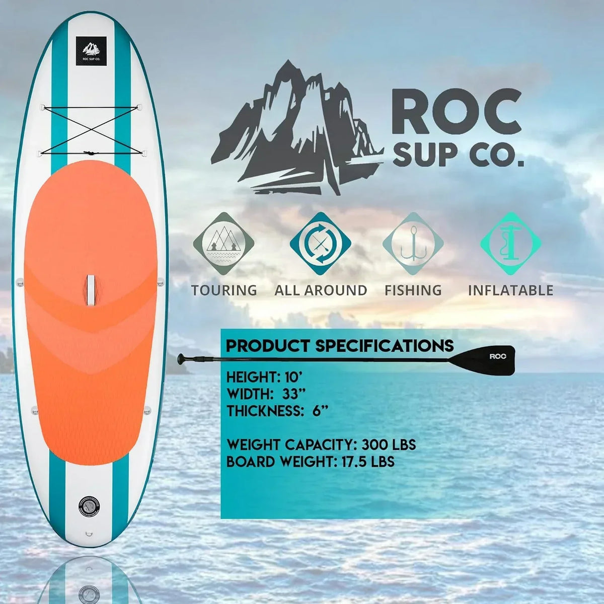 ROC Inflatable Stand-Up Paddle Board With Anti-Slip Comfortable Deck